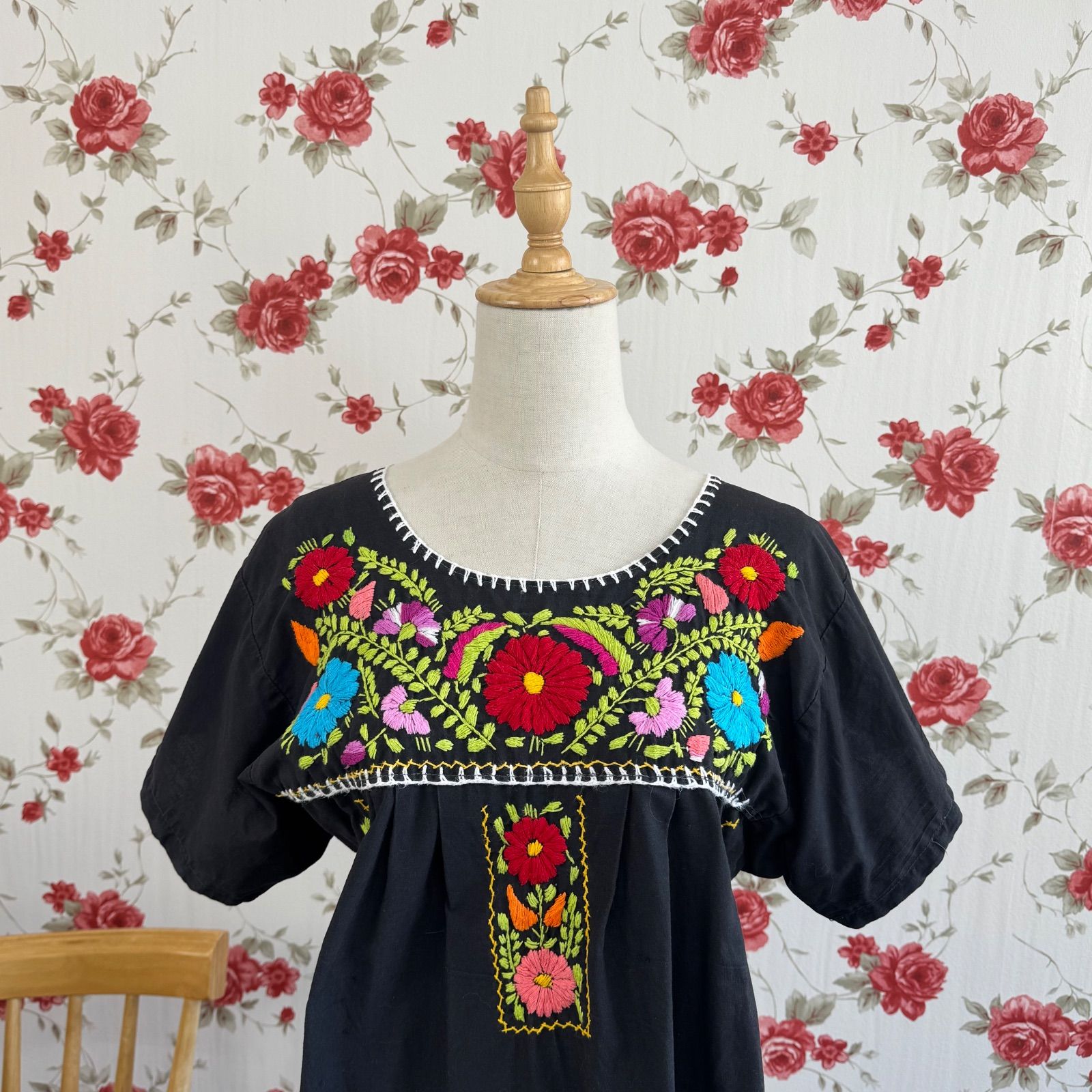 ロングワンピース メキシコ刺繍花柄 メキシカン メキシコ 刺繍