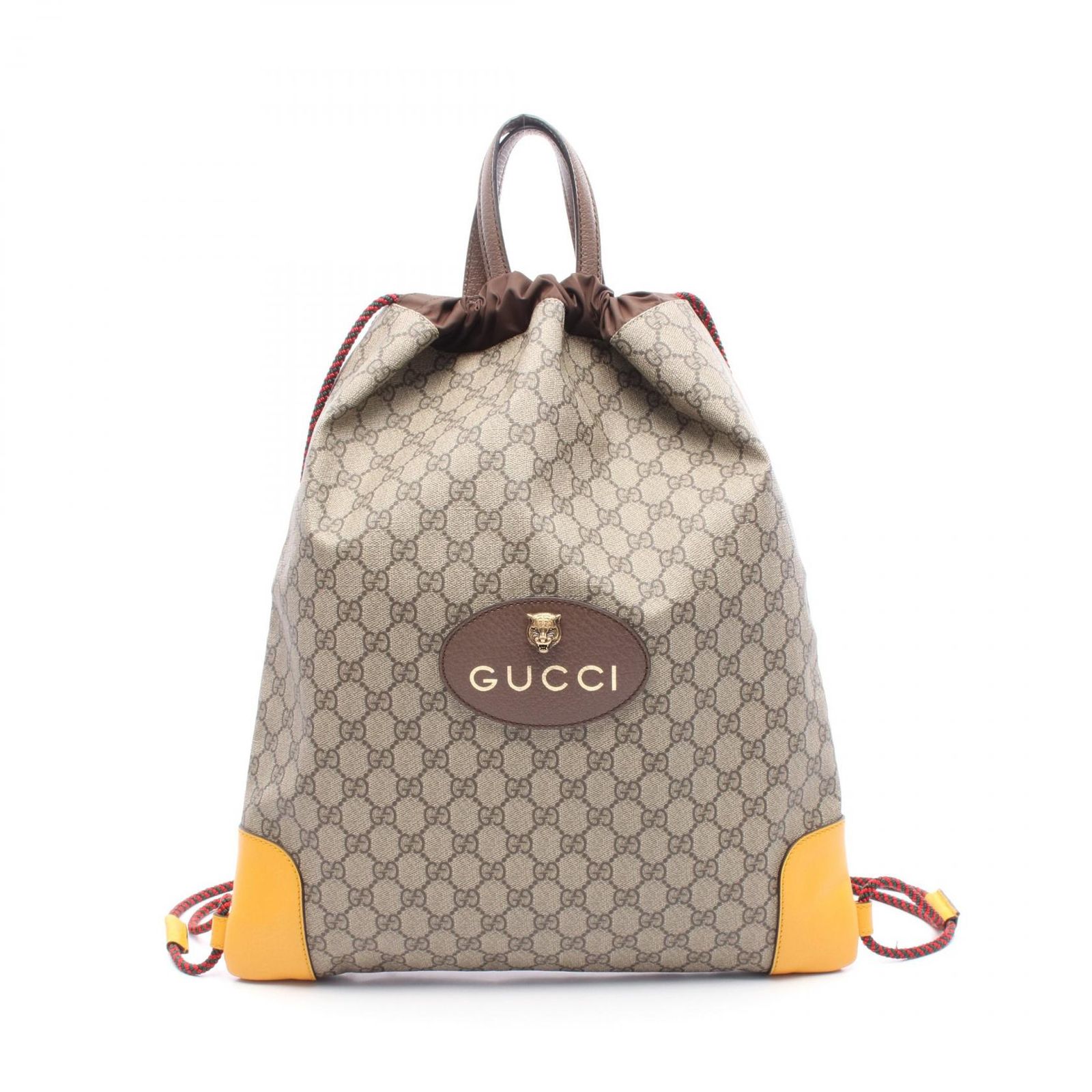 グッチ GUCCI リュックサック バックパック ドローストリングバックパック GGスプリーム 473872 ベージュ|ダークブラウン PVCコーティングキャンバス レザー クーリエ ドローストリング バックパック