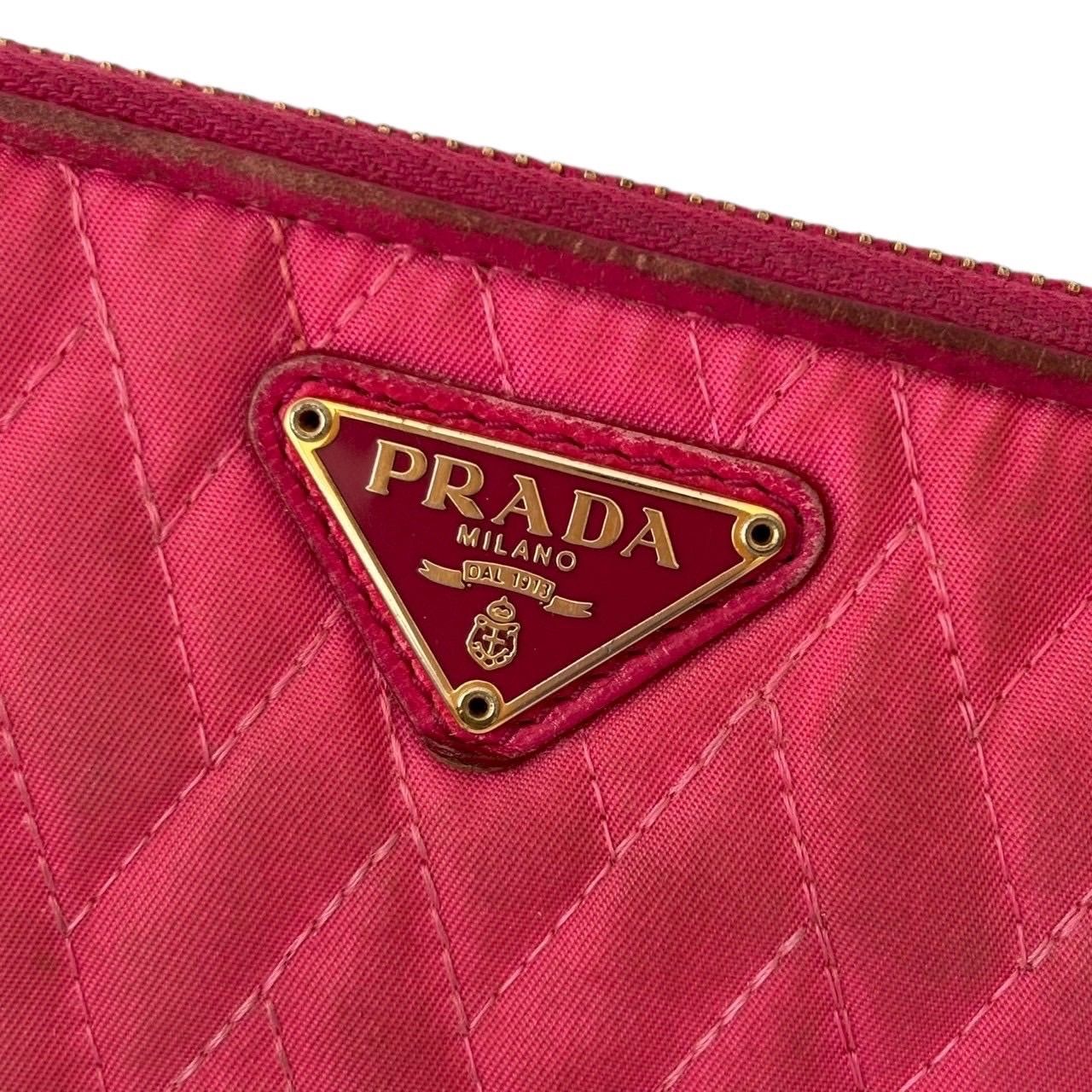 PRADA プラダ サフィアーノ&ナイロン 長財布 ピンク 三角