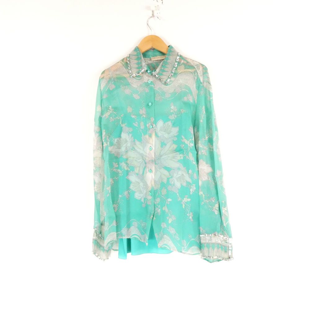 EMILIO PUCCI エミリオプッチ 1RRJ55 シャツブラウス 38 シルク 他 ビジュー 長袖 レディース AY6931A75