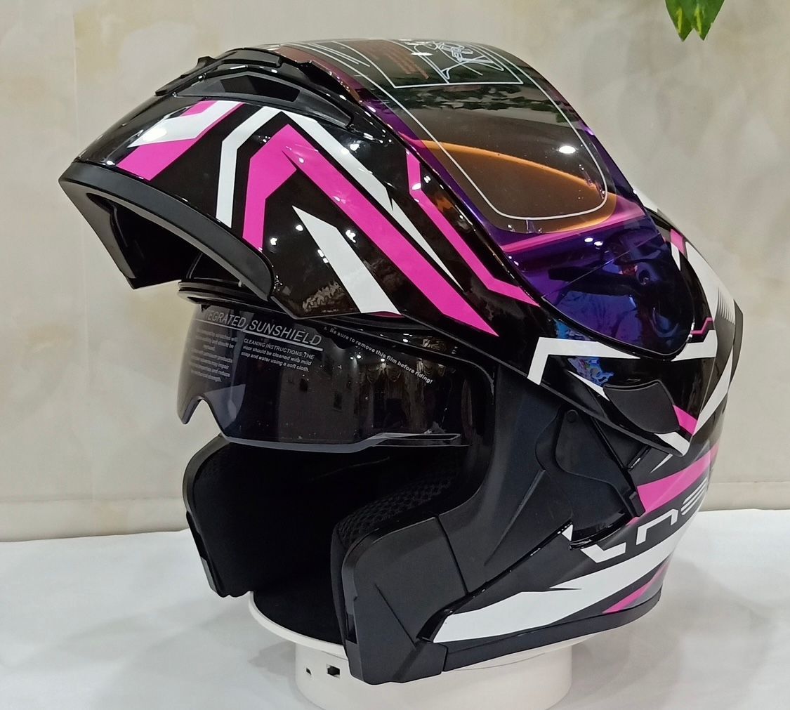 システムヘルメットフルフェイスヘルメット　ダブルレンズ バイクヘルメットピンク