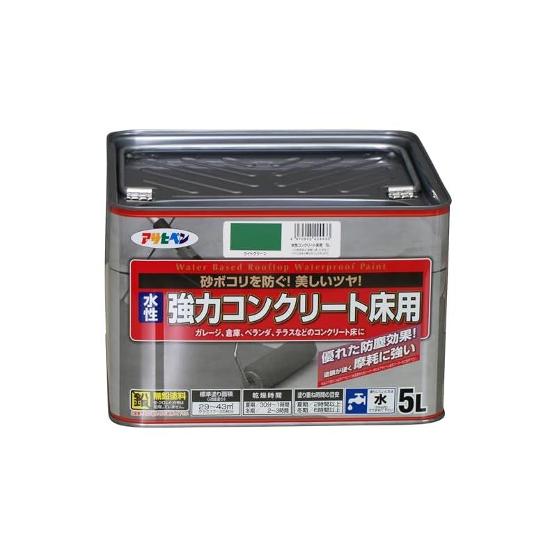 アサヒペン 塗料 ペンキ 水性 コンクリート床用 5L ライトグリーン 水性 床用 ツヤあり 塗膜が硬い 摩耗に強い ベランダ ガレージ コンクリート 防塵 防水 耐ガソリン性 1