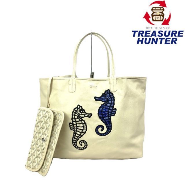 GOYARD(ゴヤール) エンブロイダリーアンジュPM シーホース トートバッグ リバーシブル PVC×レザー サンド レディース バッグ 【102061080005】