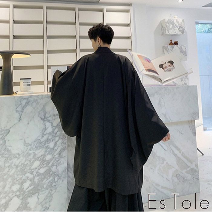 EsTole モノクロ羽織 カーディガン 変形 ロング丈 無地 コーディ