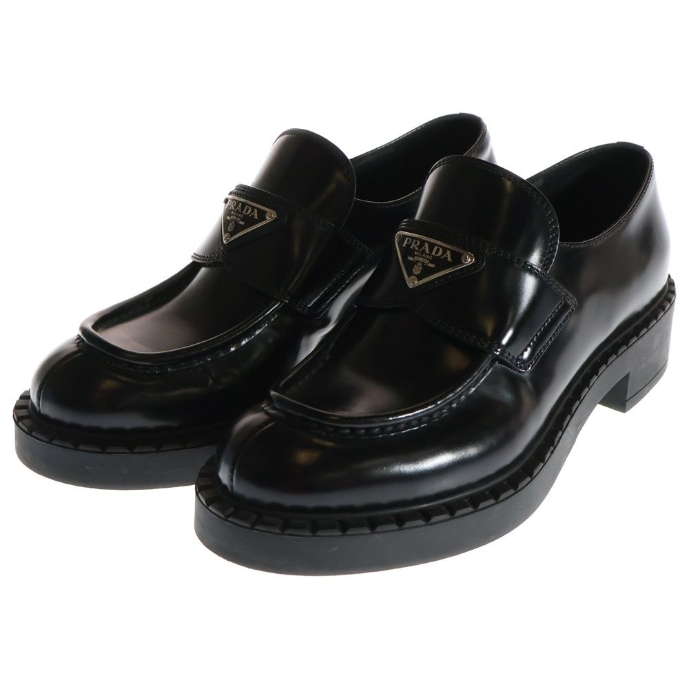 PRADA プラダ チョコレート トライアングルロゴプレート レザーローファー ローカットシューズ レディース ブラック