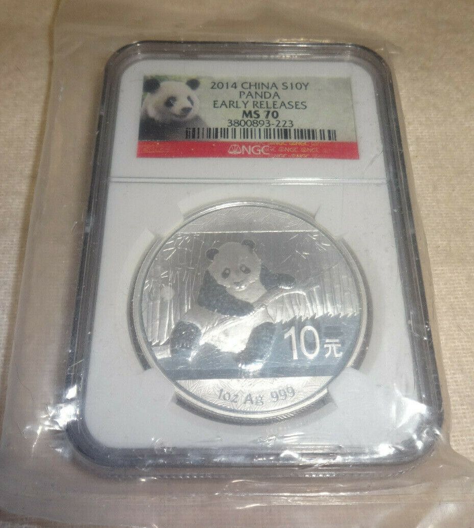 2014 China Silver Panda NGC MS70 Early Release Panda Label