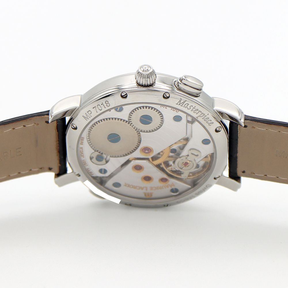 MAURICE LACROIX モーリスラクロア マスターピース ダブルレトログラード MP7018 GMT デイト 裏スケ シルバー SS ステンレス 純正ベルト 純正尾錠 メンズ 手巻き 【6ヶ月保証】【腕時計】【中古】 MAURICE LACROIX モーリスラクロア マスターピース ダブル
