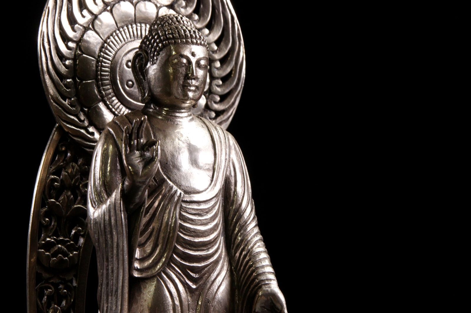 銀製 圓鍔勝三作 阿弥陀如来像 29cm 1813g 銀900 1/50 共箱 仏像 仏教