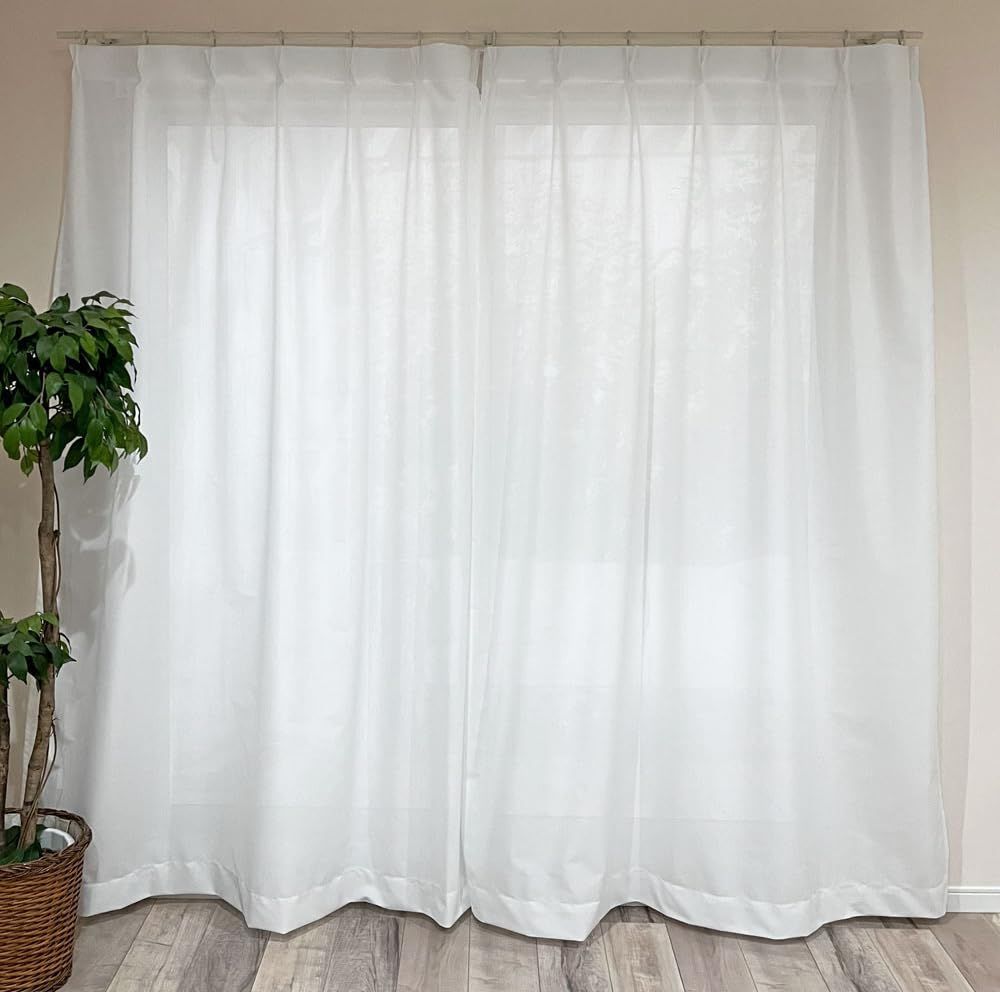 【在庫処分】カエイレース(Kaei-lace) 日本製 抗菌防臭加工ミラーレースカーテン 帝人フロンティア特殊機能糸エコリエ 無地調 幅100cm×丈208cm ホワイト 2枚組