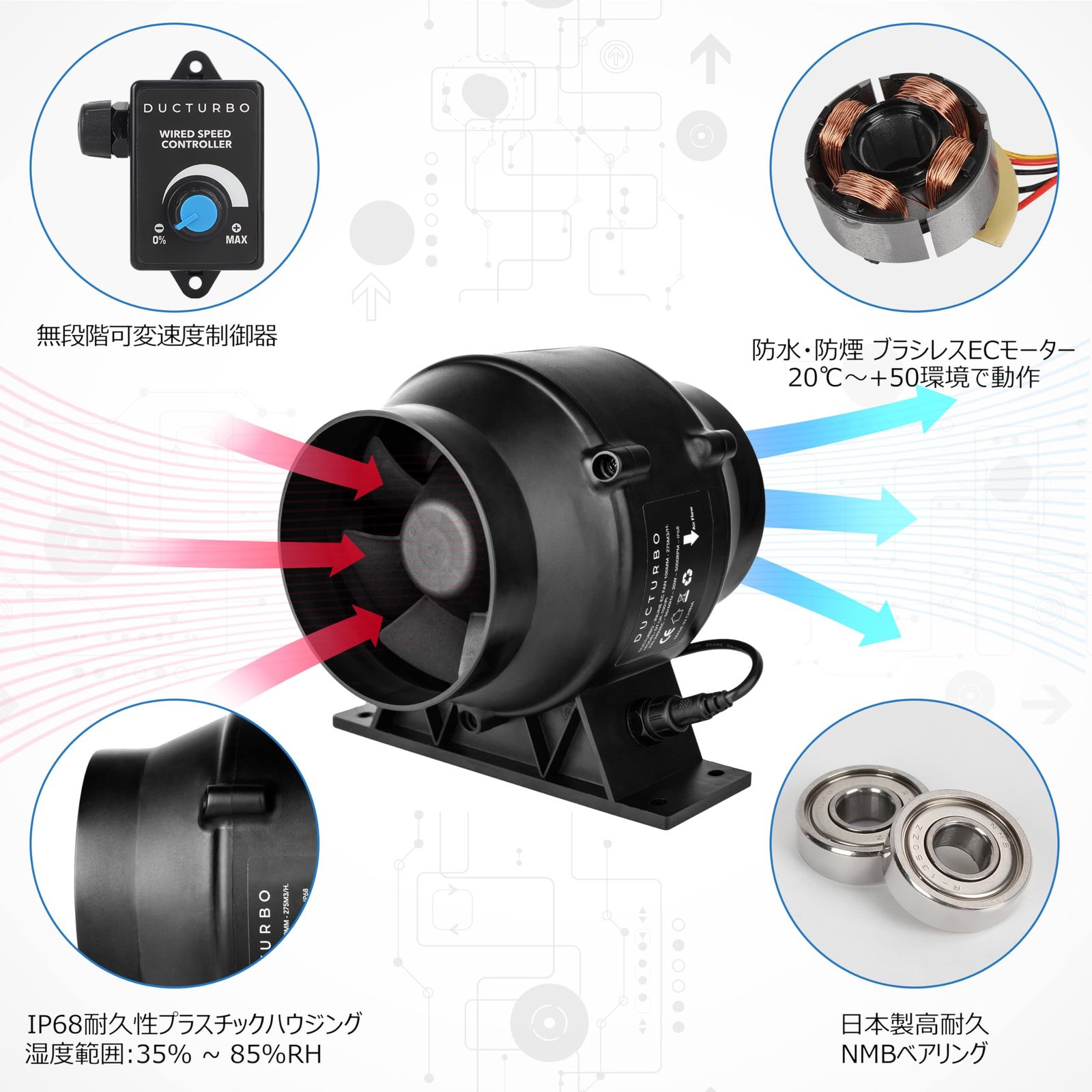 焼肉排煙換気扇 風量:275/h ダクト用換気扇 強力 100mm 塗装ブース用換気扇 ダクトファン DUCTURBO - メルカリ