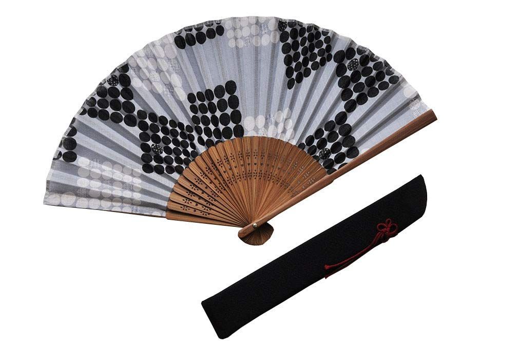 【特価商品】〈紳士用〉ハンカチ扇子(ふくろう柄)、扇子袋(黒色)セット