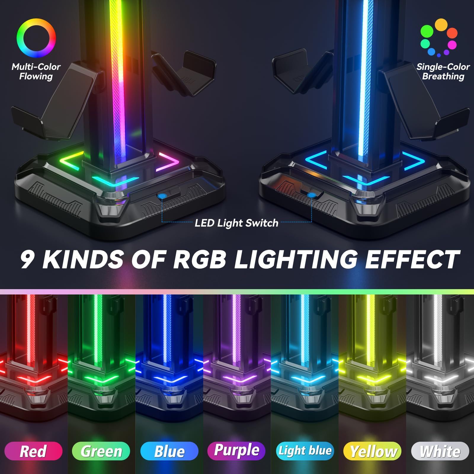 次回入荷予定無し】RGBヘッドホンスタンド－9つのライトモード