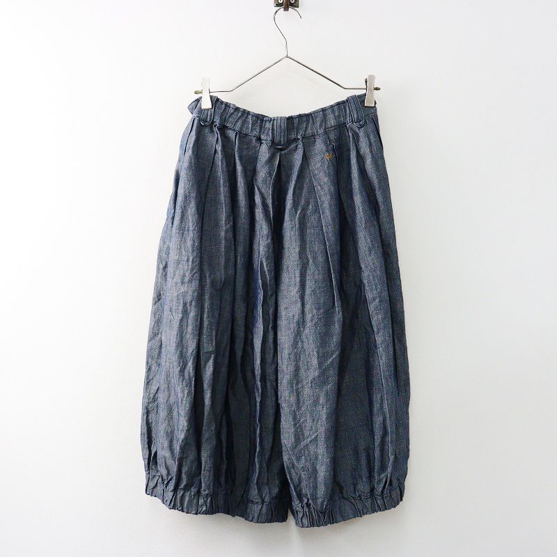 フォーティーファイブアール 45R 綿麻ダンガリーのブルマパンツ 濃 2｜ブルー インディゴ 藍染 フ タック 2400014623215
