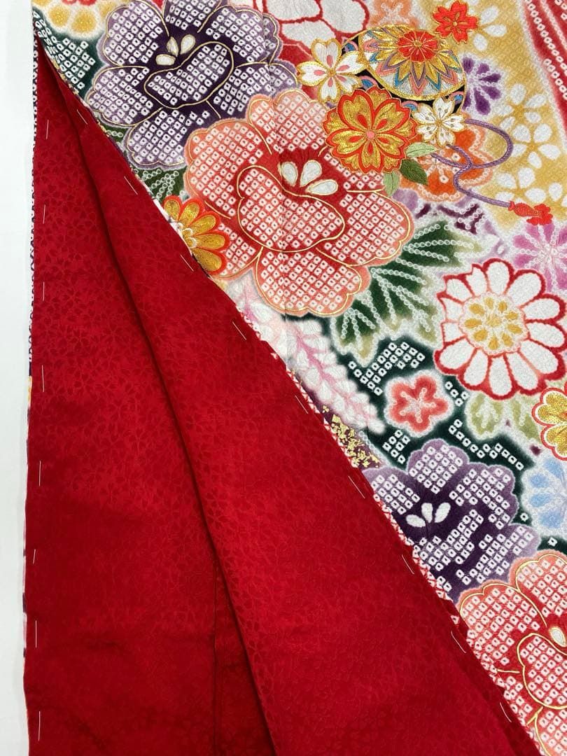 振袖 仮絵羽 舞台衣装 金駒 金彩 部分絞り 正絹 未仕立て品 八掛付き