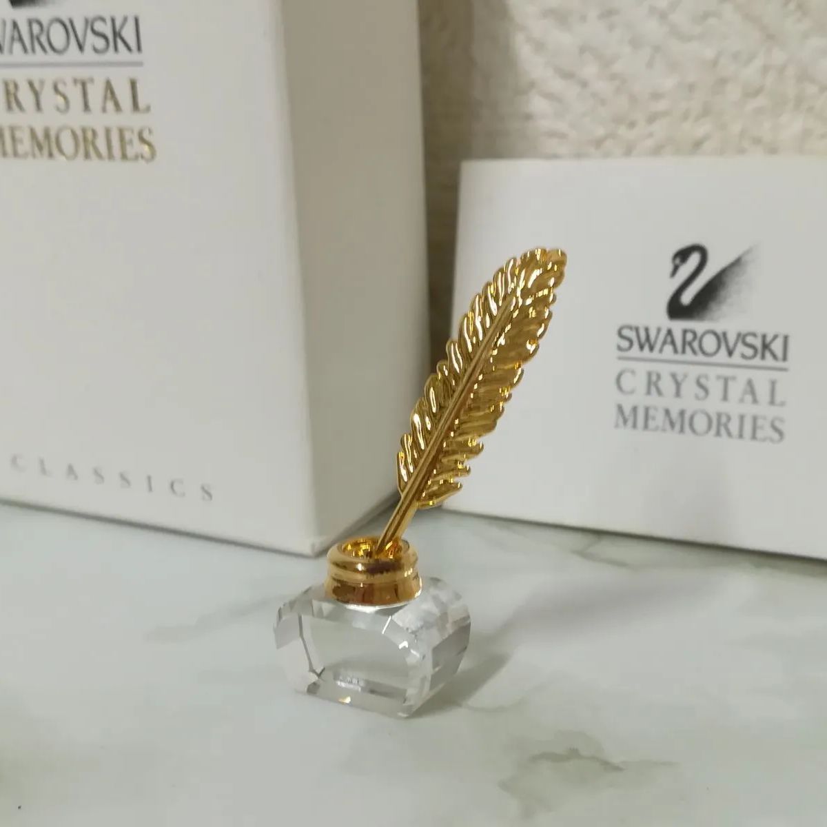 スワロフスキー Swarovski 2004年 廃盤品『羽根ペン・インク壺