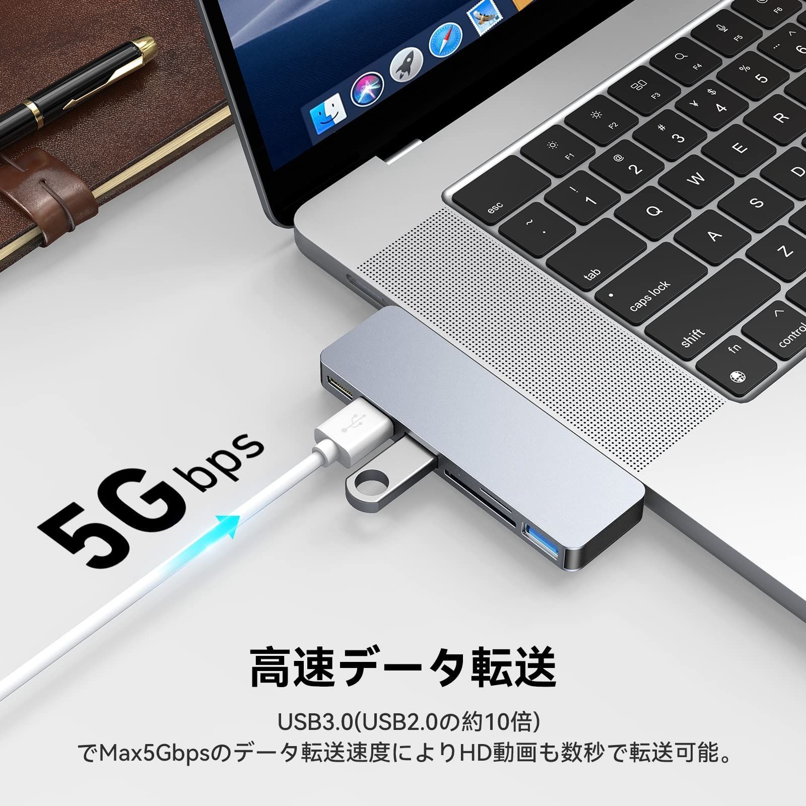 Macbook ハブ M1 M2 Macbook Air ハブ Macbook Pro ハブ USB TypeC 6-IN-2 USB-C ハブ  PD充電ポート USB3.0ポート SD/Microカードリーダー 送料無料 未使用