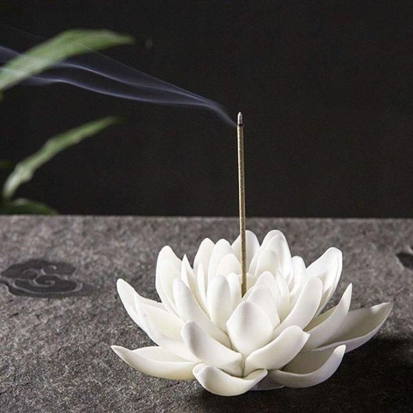 お香 お香立て 線香立て 香炉 おしゃれ 仏具 アジアン雑貨 陶器 蓮の花 ホワイト オブジェ 金運 開運 風水 ブロンズ 幸運グッズ 運気アップ 蓮華