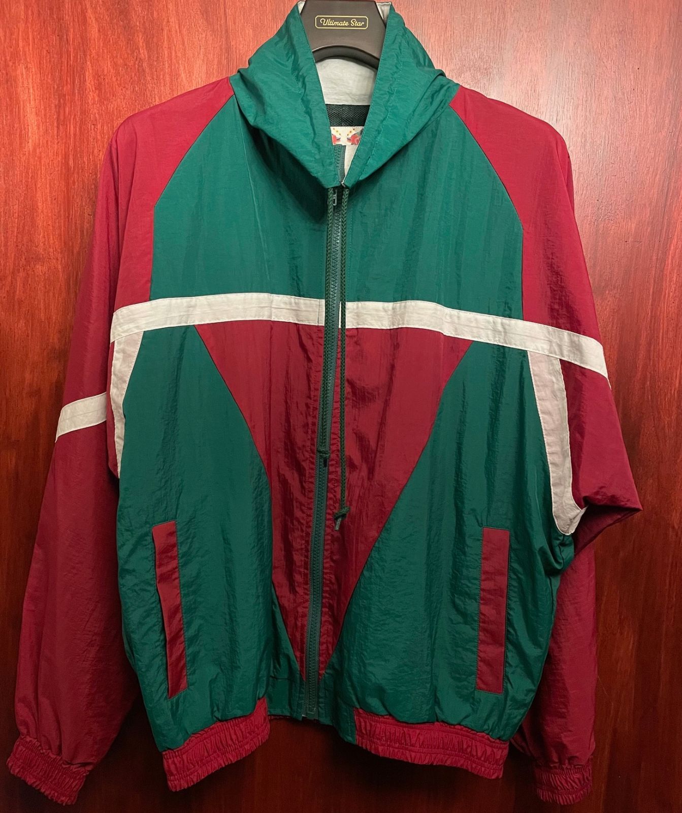 MADE IN JAPAN製 PHENOMENON 2008年モデル フルジップナイロンジャケット グリーン×ワインレッド Mサイズ