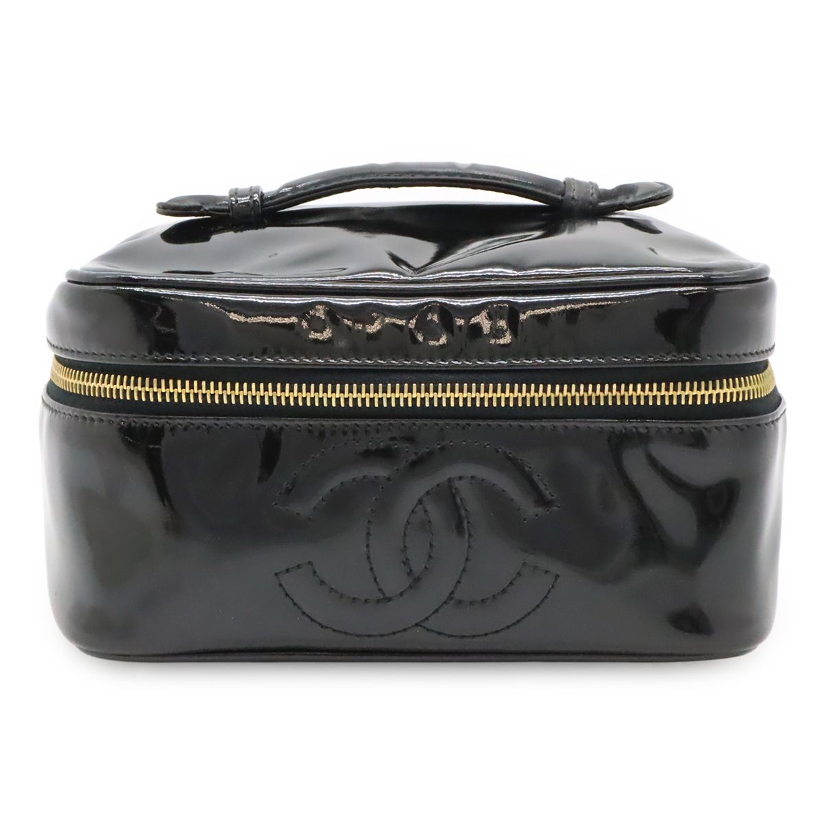 CHANEL シャネル ココマーク エナメル バニティバッグ ハンドバッグ 化粧ポーチ メイクポーチ パテントレザー ブラック 黒 ゴールド金具 A01997