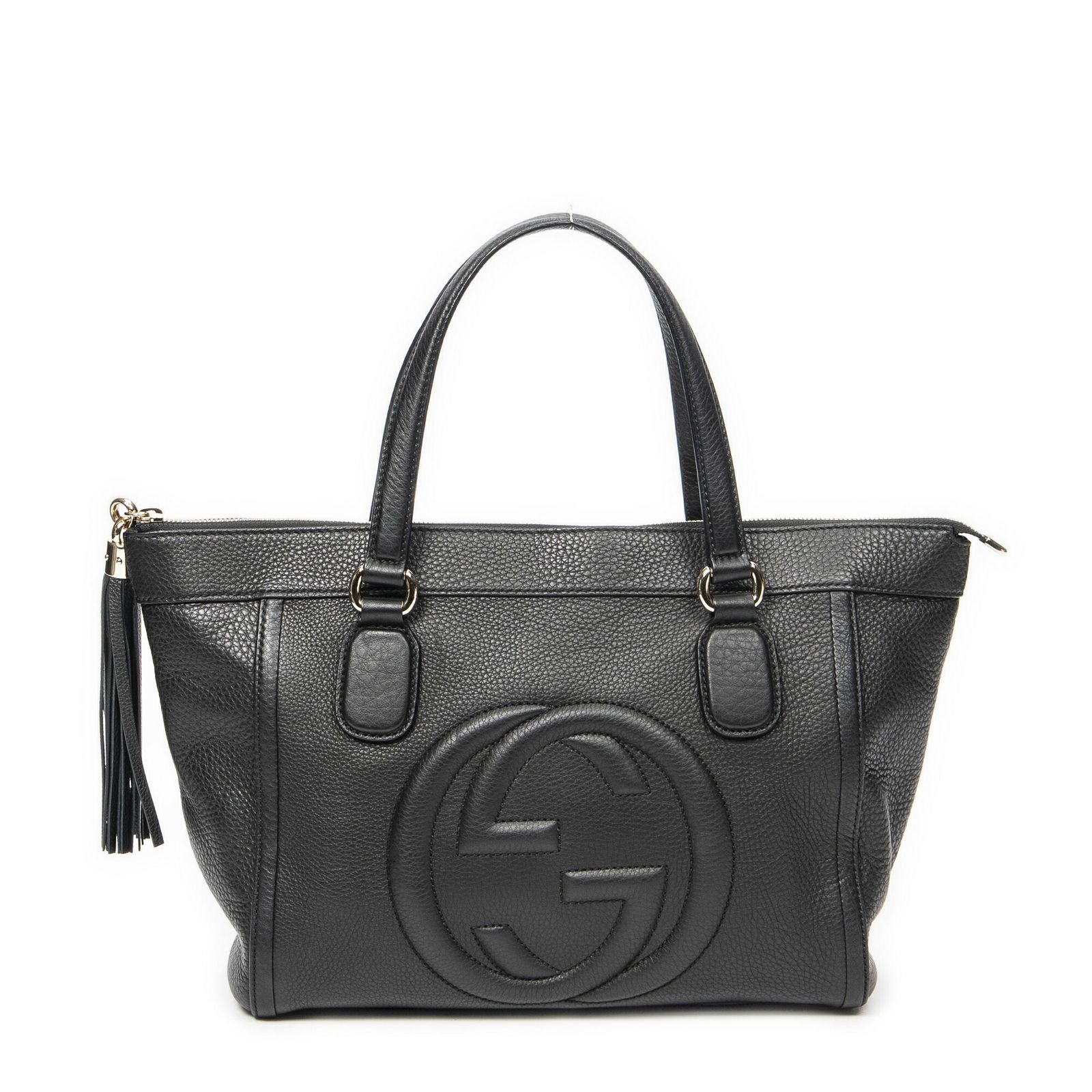 GUCCI グッチソーホータッセルトート黒グレインカーフスキンレザーA