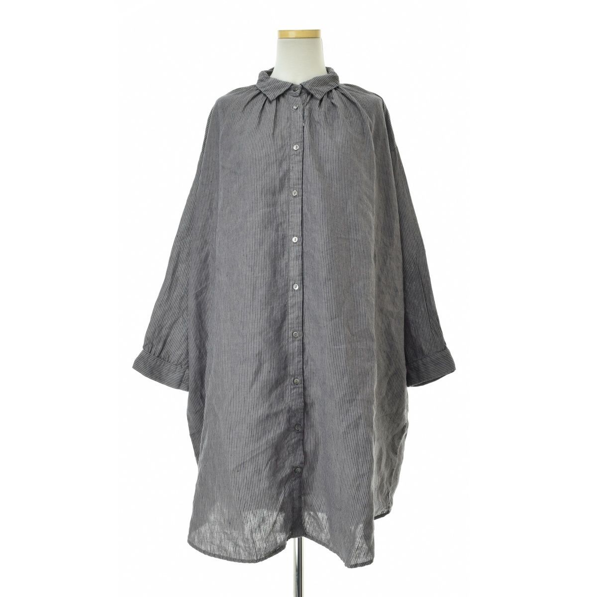 nest Robe リネンストライプネックギャザーチュニック