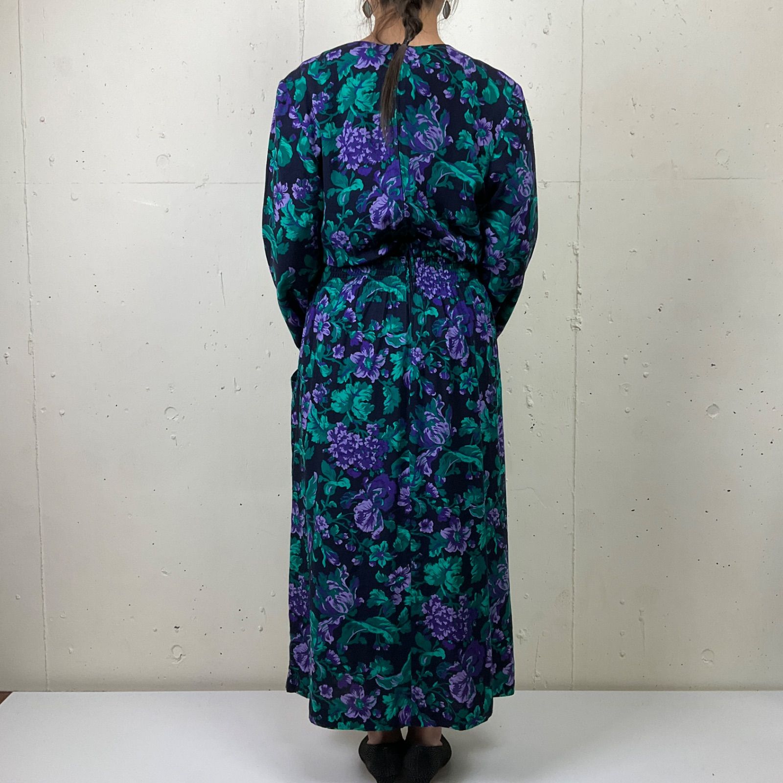 デッドストック 80年代 80s Karin stevens 花柄 長袖 ワンピース 