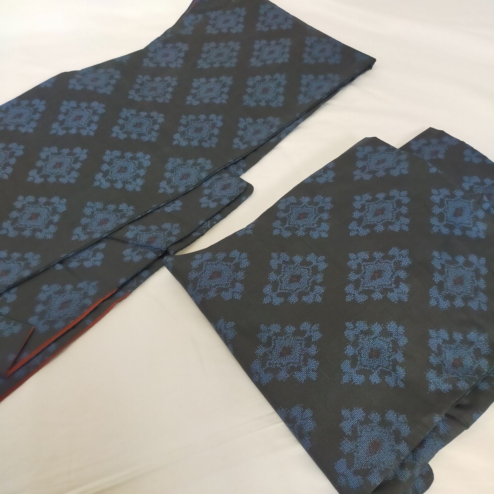 s-018 青系 大島紬 アンサンブル 3セット 着物と羽織り まとめ6着 紬