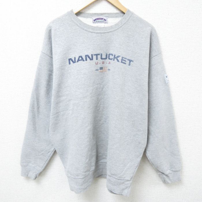 XL/古着 長袖 スウェット メンズ 90s USA 星条旗 大きいサイズ クルーネック グレー 霜降り 24sep20 中古 スエット トレーナー トップス