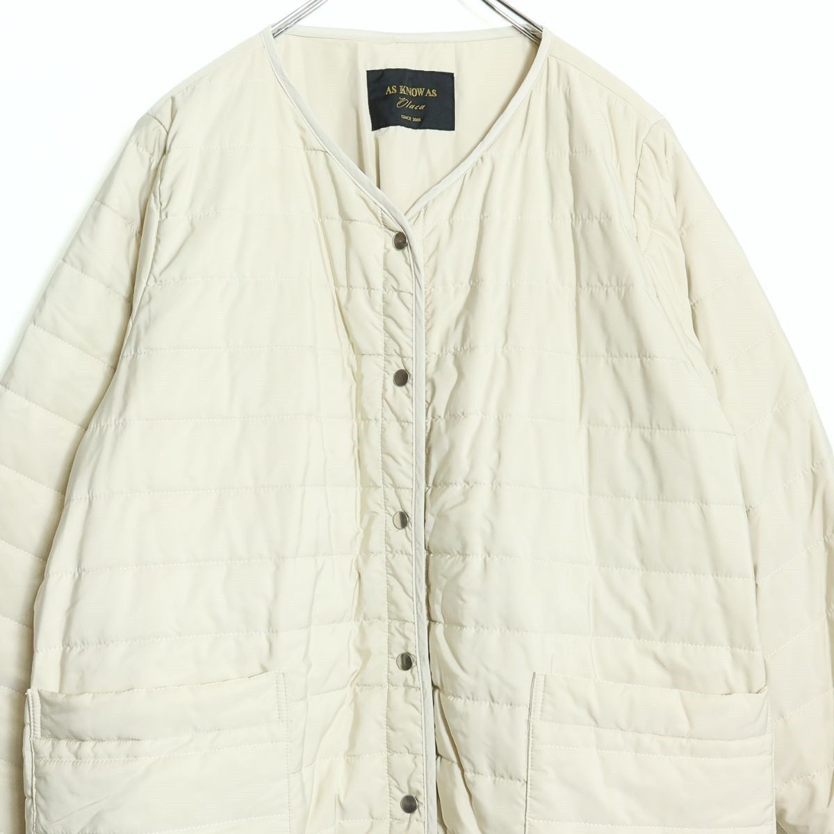 アズノウアズ 大きいポケット♪ ノー ロングダウンコート 大きいサイズ19 アイボリー系 z15742