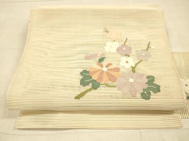 平和屋着物＊夏物 八寸名古屋帯 絽綴れ よろけ縞 珊瑚色 正絹