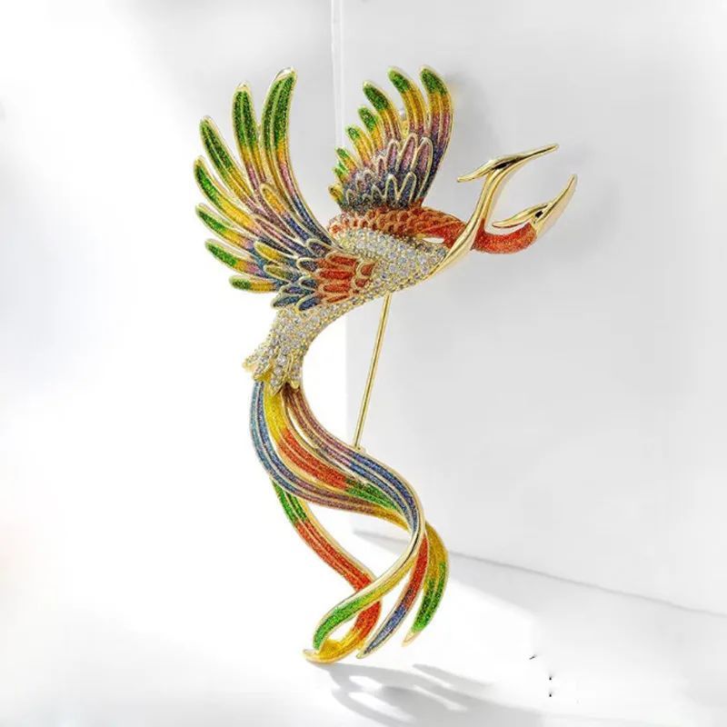 フェニックス ブローチ 鳳凰 ラインストーン カラフル かっこいい 鳥 