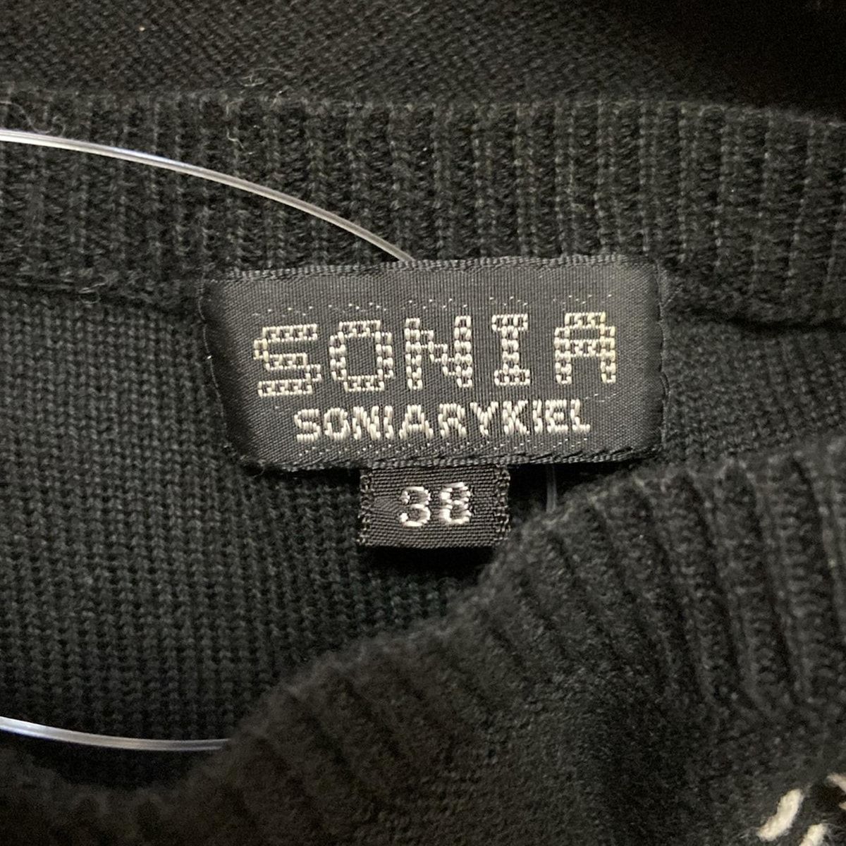 SONIA RYKIEL - SONIARYKIEL(ソニアリキエル) 半袖セーター サイズ38 M レディース - 黒×白 クルーネック/刺繍 SONIARYKIEL(ソニアリキエル) 半袖セーター サイズ38 M