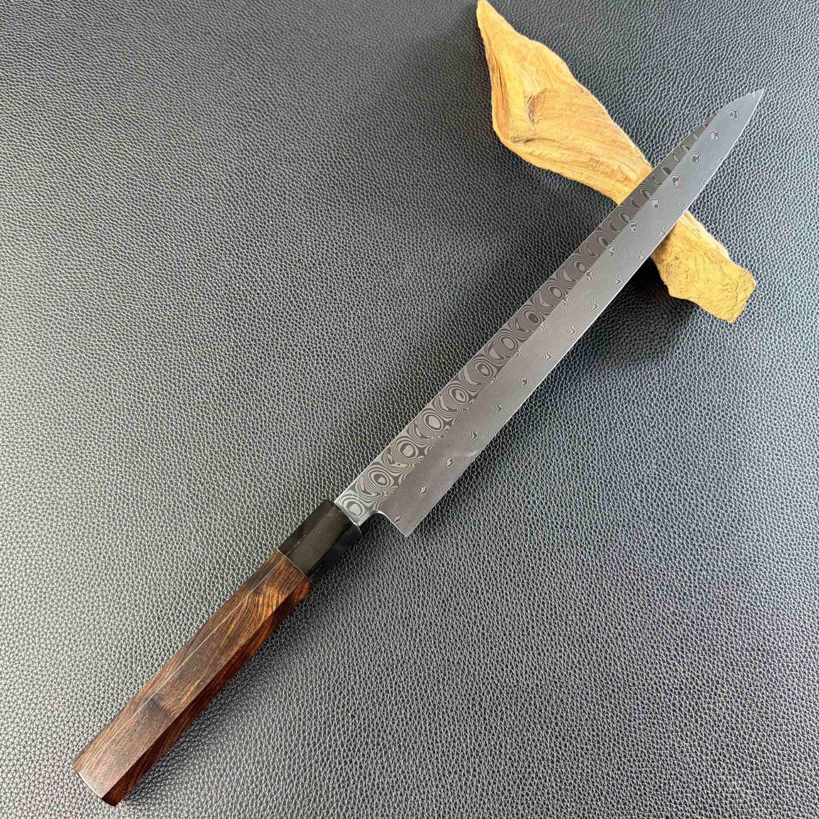 柳 刃 包丁 ダマスカス 240mm 切付柳刃包丁 ダマスカス 人工象牙八角柄