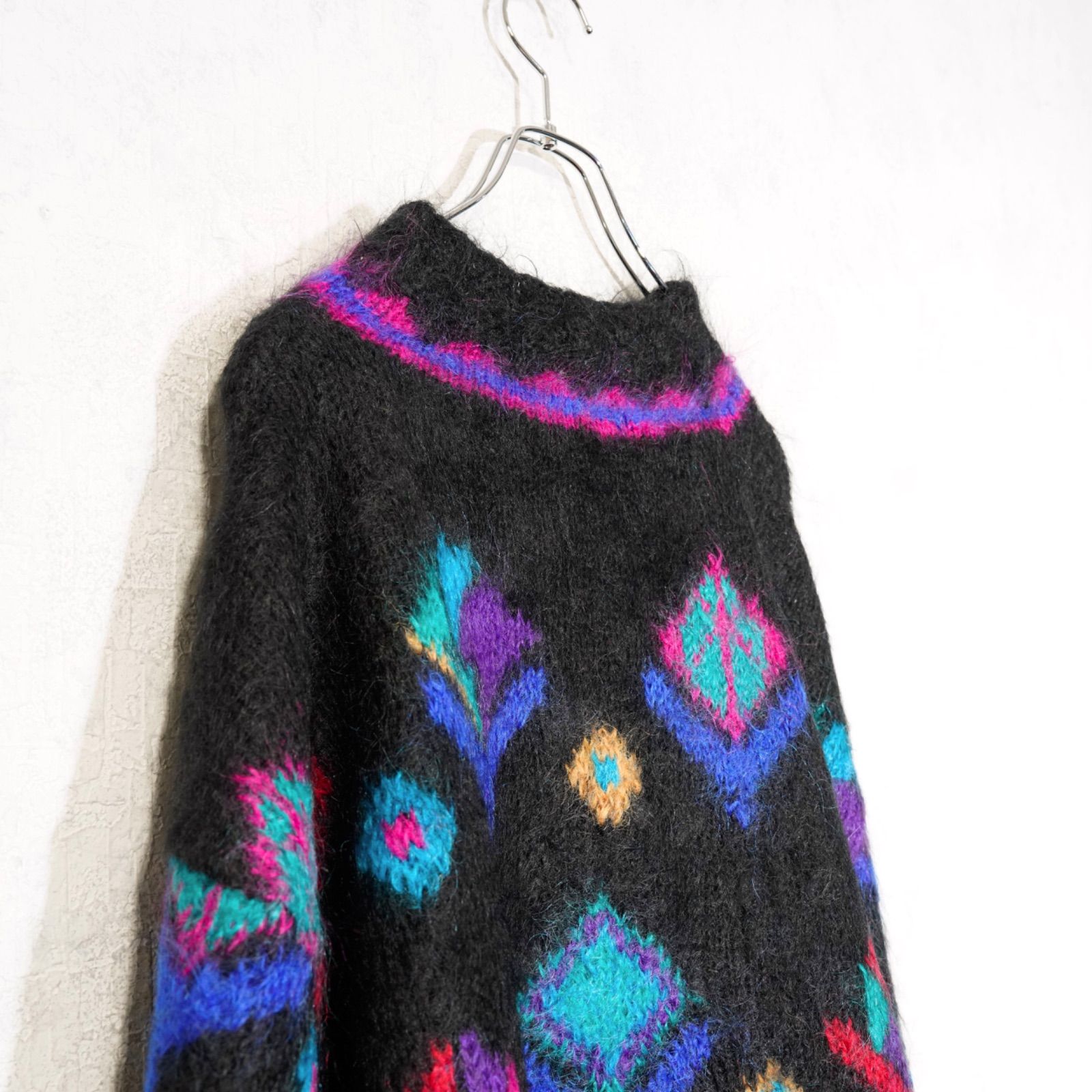 KNIT ヨーロッパ古着柄デザインロングモヘアニット