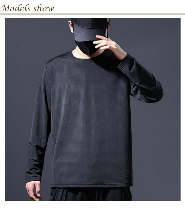 ロング丈 ラウンドネック シンプル Tシャツ ストリート 10911 メッシュtシャツ ロングtシャツ メンズ 長袖 tシャツ 夏 涼しい