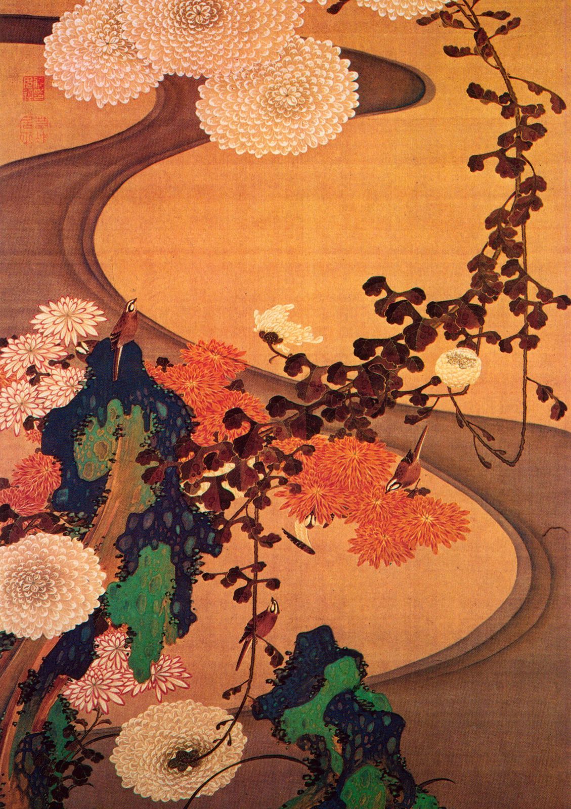 伊藤若冲_菊花流水図 A2(420㎜×594㎜）アートポスター 日本製