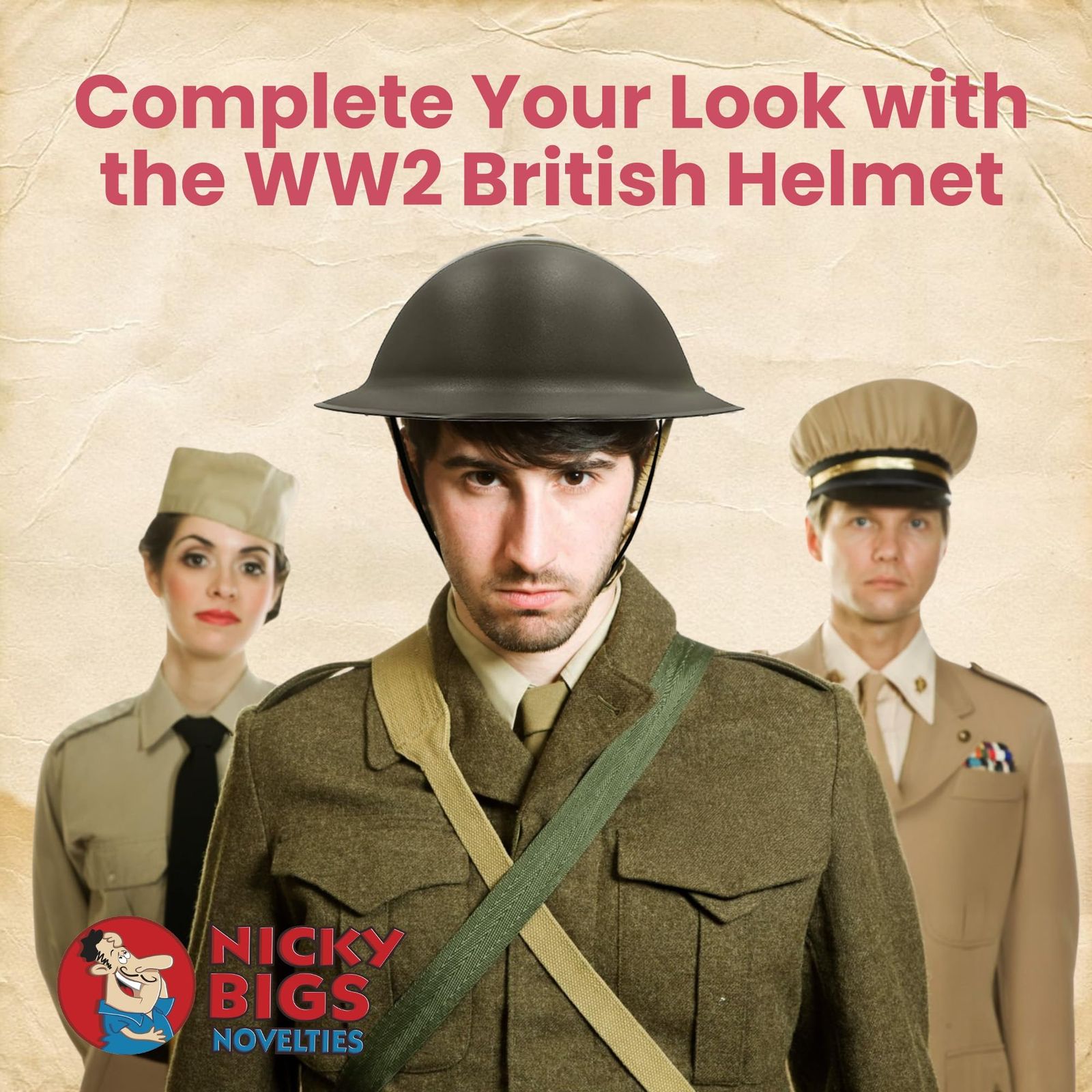Nicky Bigs Novelties - 大人用 WW2 イギリス陸軍ヘルメット、味方 WW2