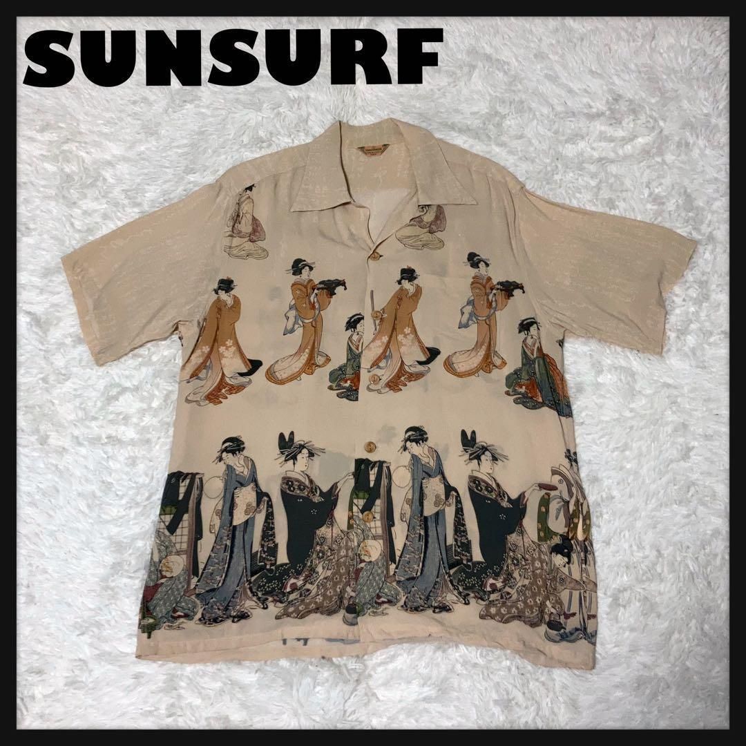 美品】SUNSURF アロハシャツ 半袖 開襟 浮世絵 美人画 和柄 L 美品】SUNSURF アロハシャツ 半袖 開襟 浮世絵 美人画 和柄 L