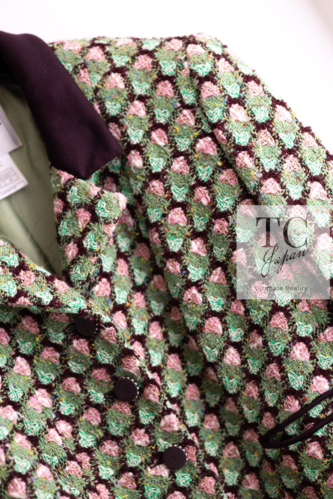 シャネル ジャケット CHANEL グリーン ピンク フローラル ツイード