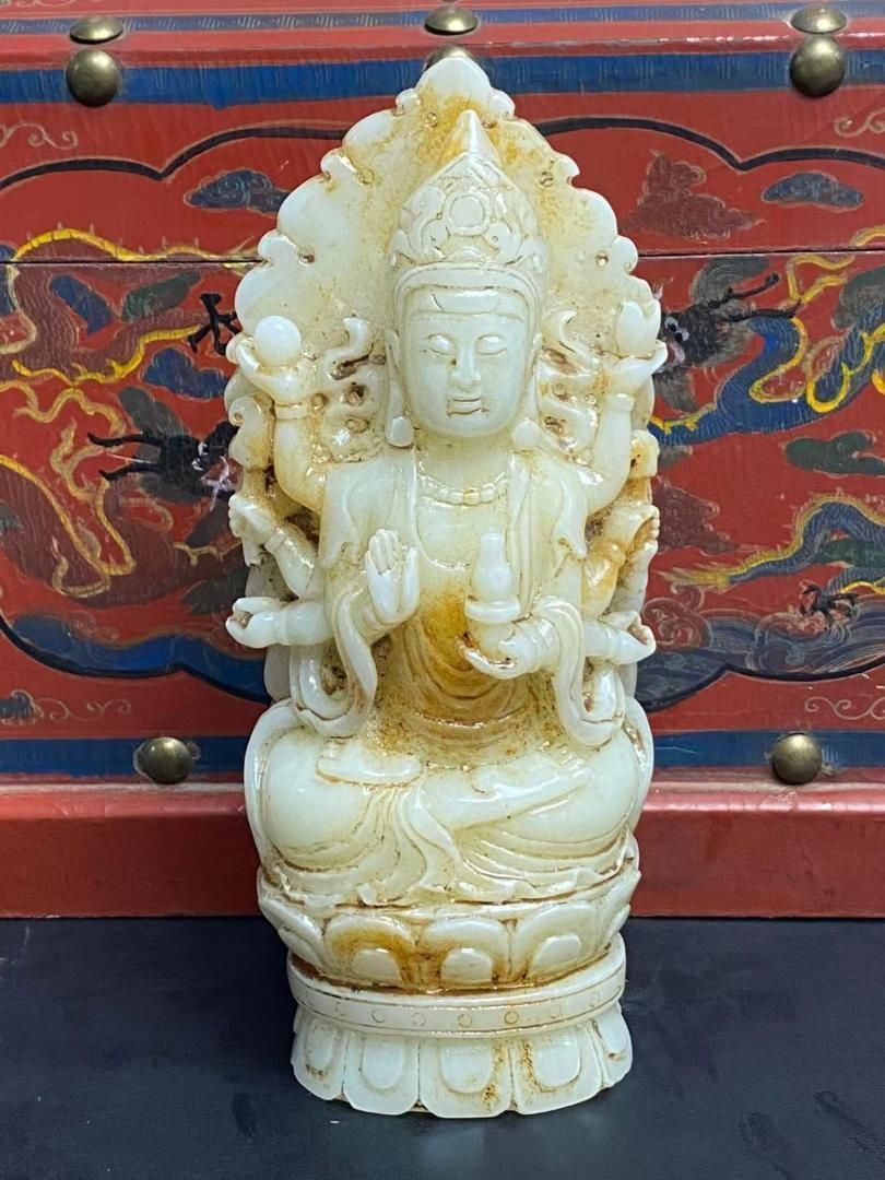 中国古美術・和田玉・観音像・置物・純手彫り・風水開運・供養仏像 