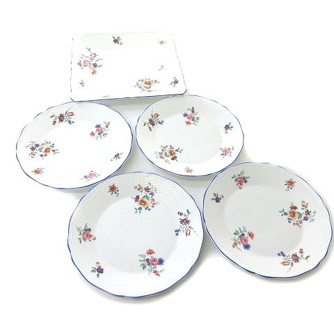 ウェッジウッド WEDGWOOD TAFFETA FLOWERS 花柄 プレート 皿 5枚セット 丸 角皿 ホワイト ブルー