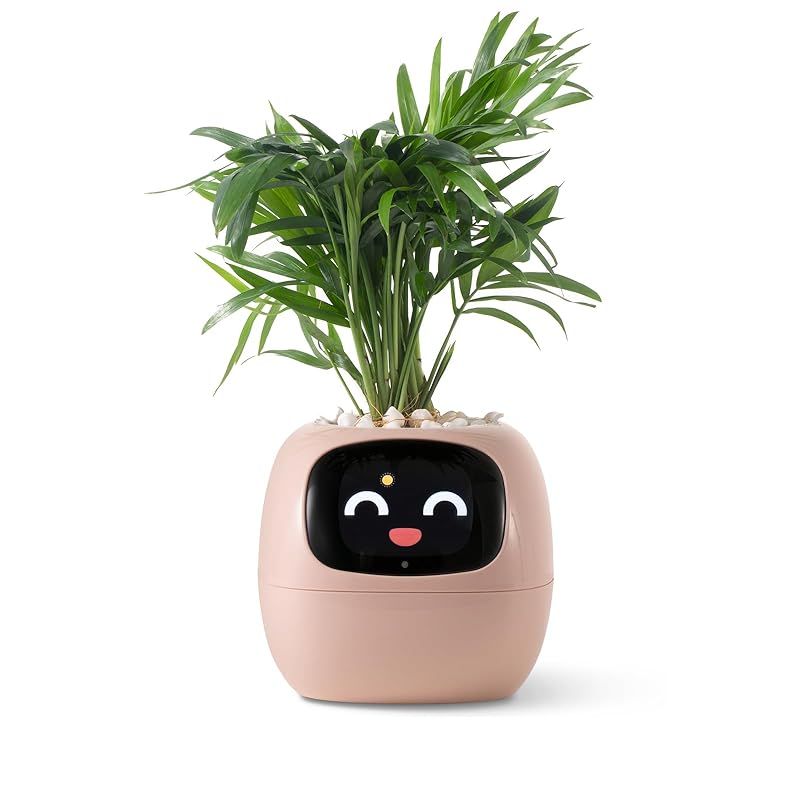 PLANTSIO スマートペットプランター ロボットガイダンス 絵文字付き 愛らしい植物のお供と豊富なジェスチャーインタラクション、きちんとしたデスクセットアップギフト(ピンク)