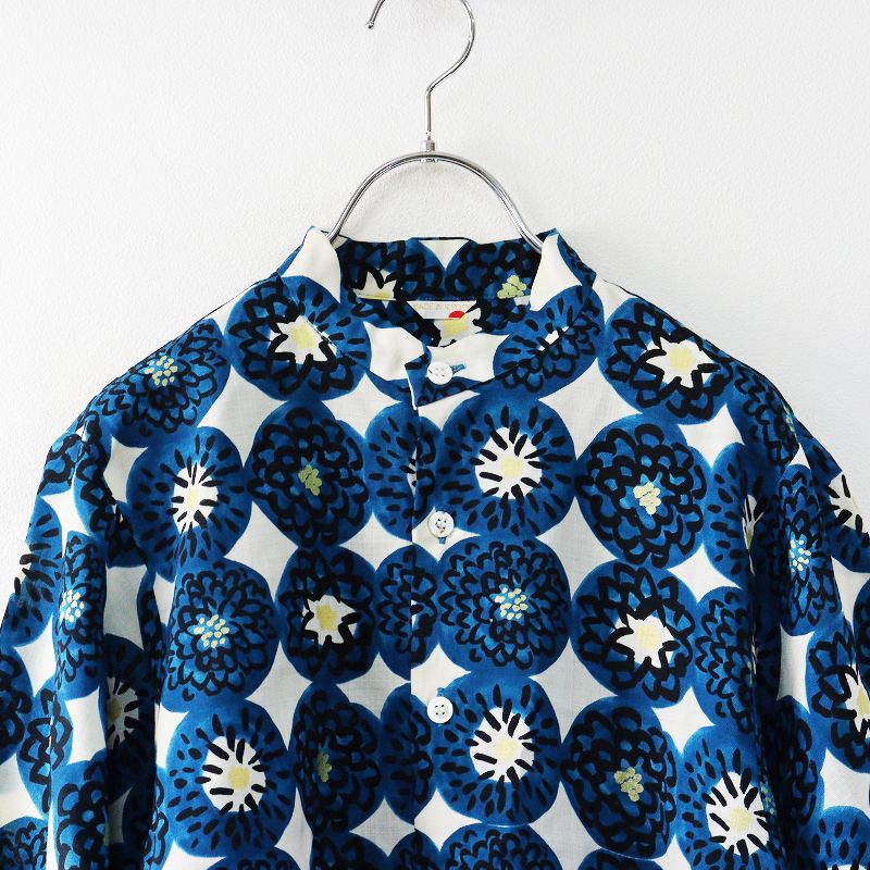 ソウソウ SOU 京都 モスリン 草衣 上 寒菊 シャツ M アイボリー ブルー ブラウス ウール バンド