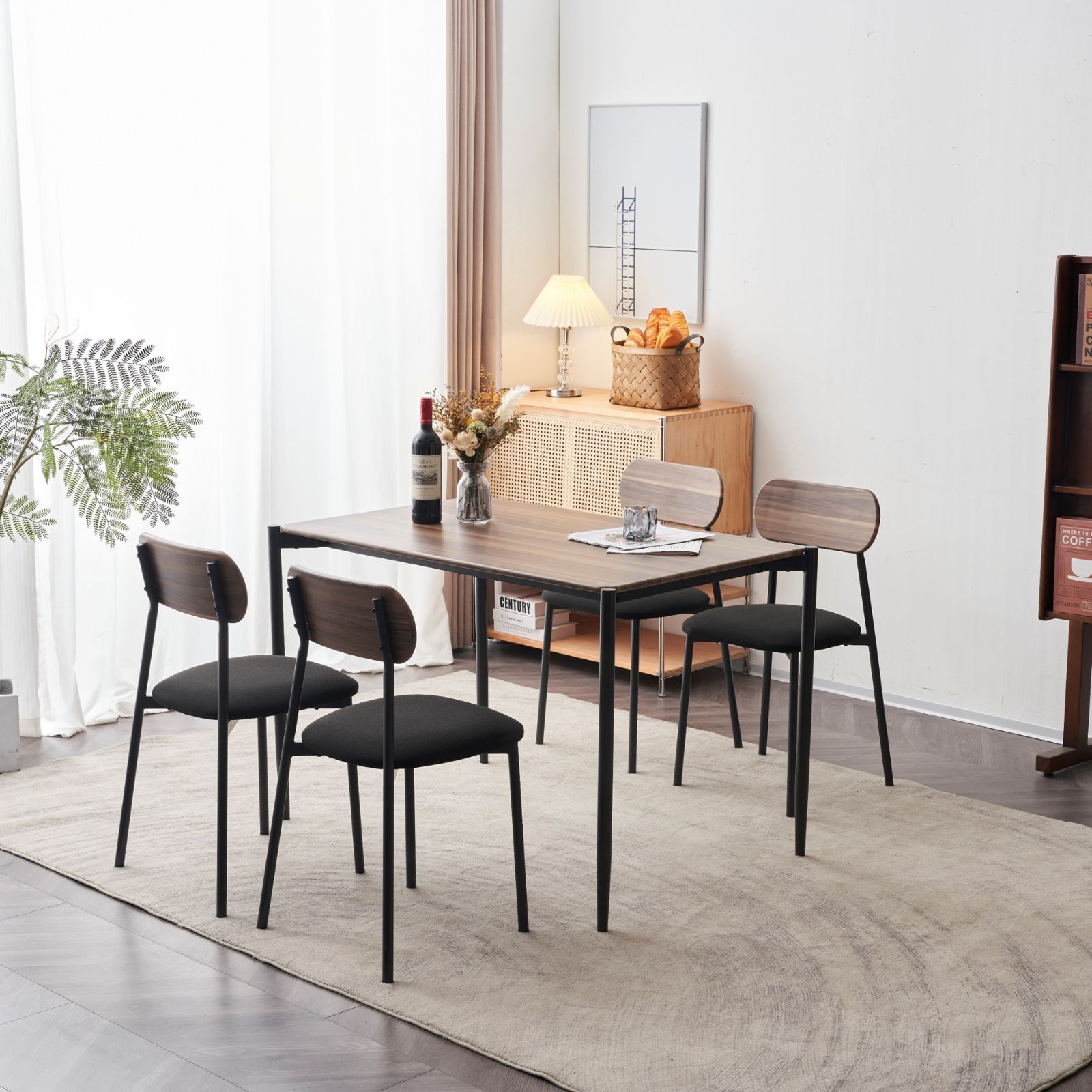 赤字大セール！大人気！4人用ダイニングテーブルチェア付き食卓BROWN