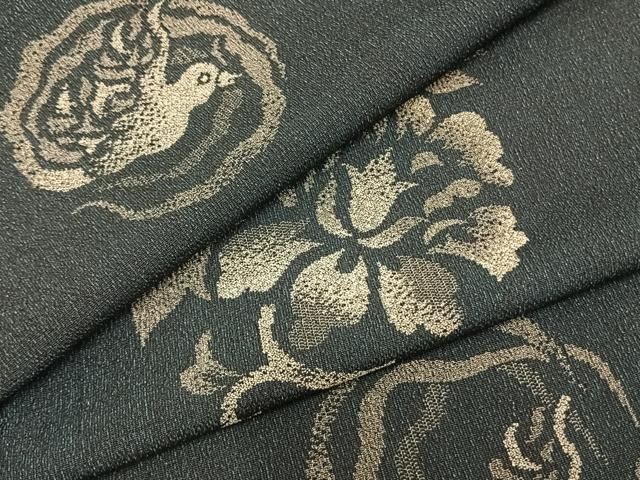 平和屋着物▽お召 単衣 花鳥文 正絹 逸品 AABB2398fy