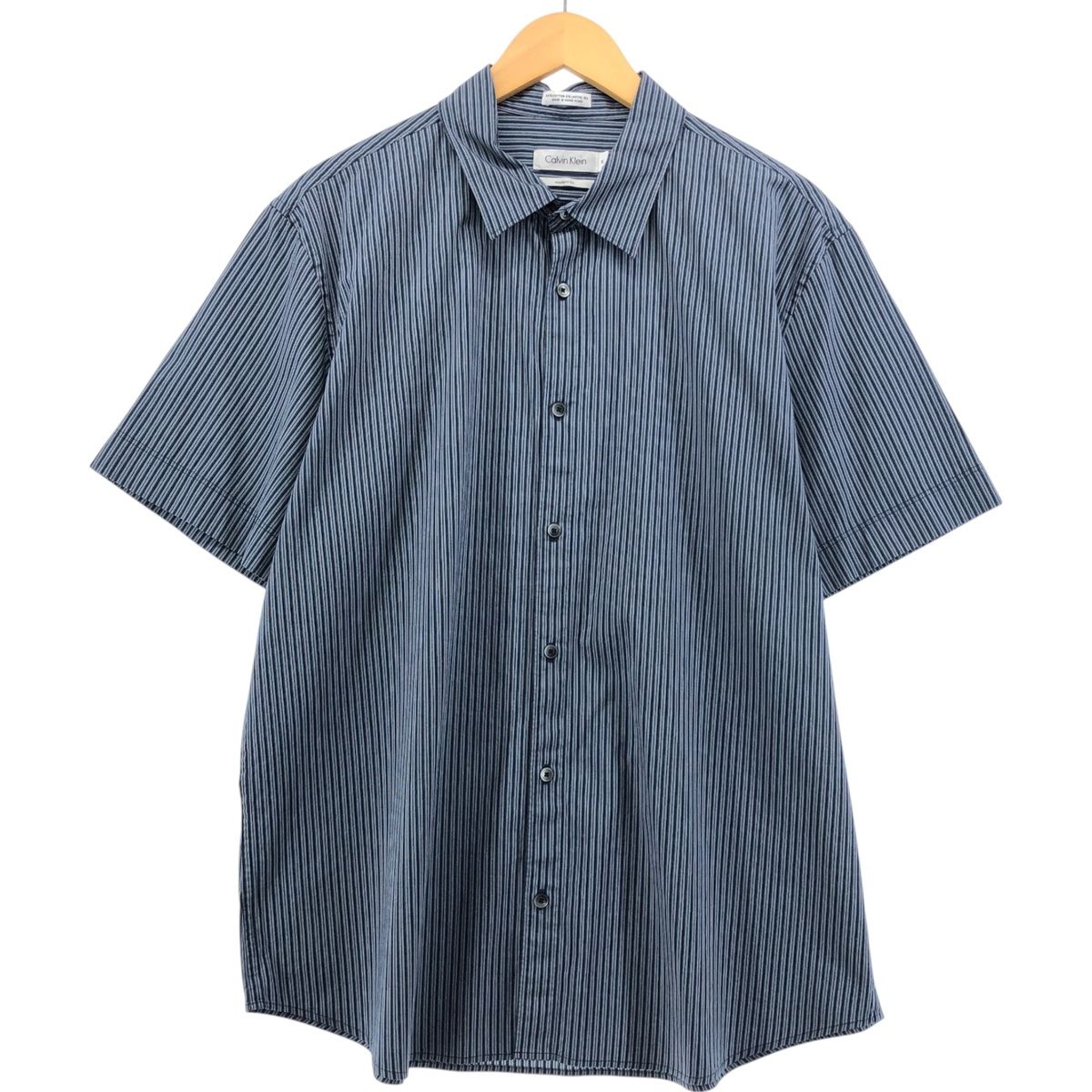 古着 00年代~ カルバンクライン Calvin klein modern fit マルチストライプ 半袖 コットン ストライプシャツ メンズXL相当/eaa548682
