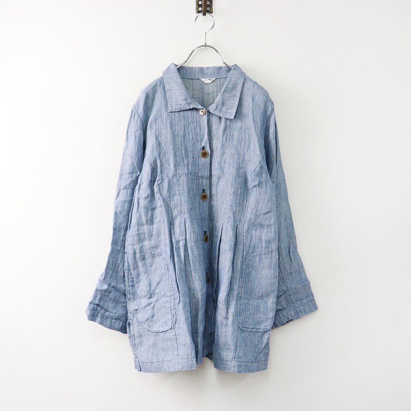 コットンハウスアヤ ストライプコットンシャツワンピース フレアシルエット