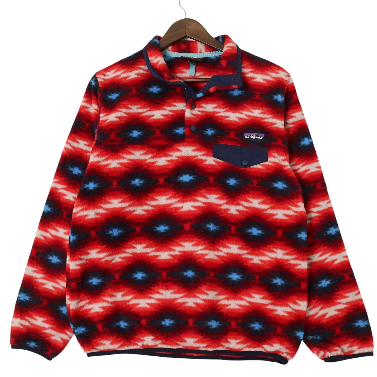 patagonia パタゴニア SYNCHILLA シンチラ スナップT フリースジャケット アウトドア 総柄 レッド (メンズ M) 中古 古着 A1991