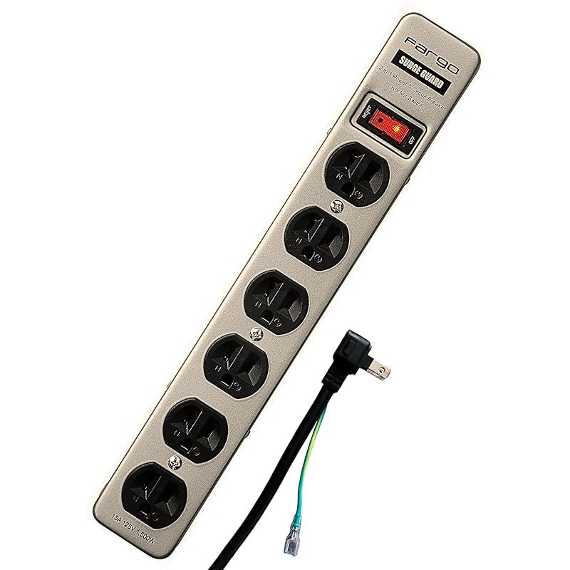 Fargo STEEL TAP 電源タップ スチール製 3ピン対応 アース線付き コード 壁掛け 固定 (シルバー， 6個口4m) 1