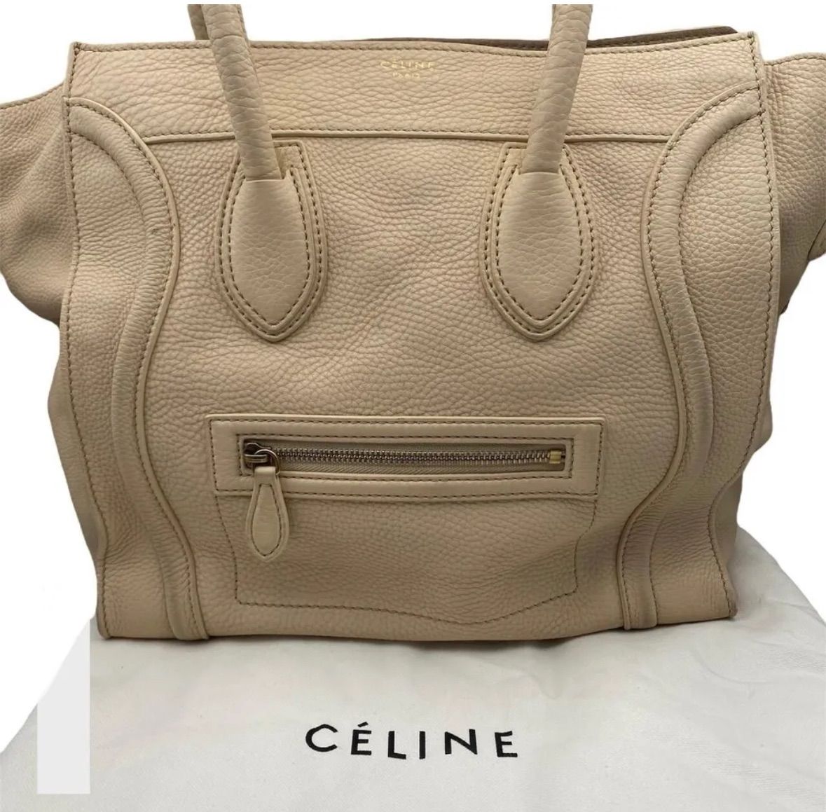 CELINE セリーヌ ラゲージ ミニ ショッパー ベージュ レザー 収納袋 ...